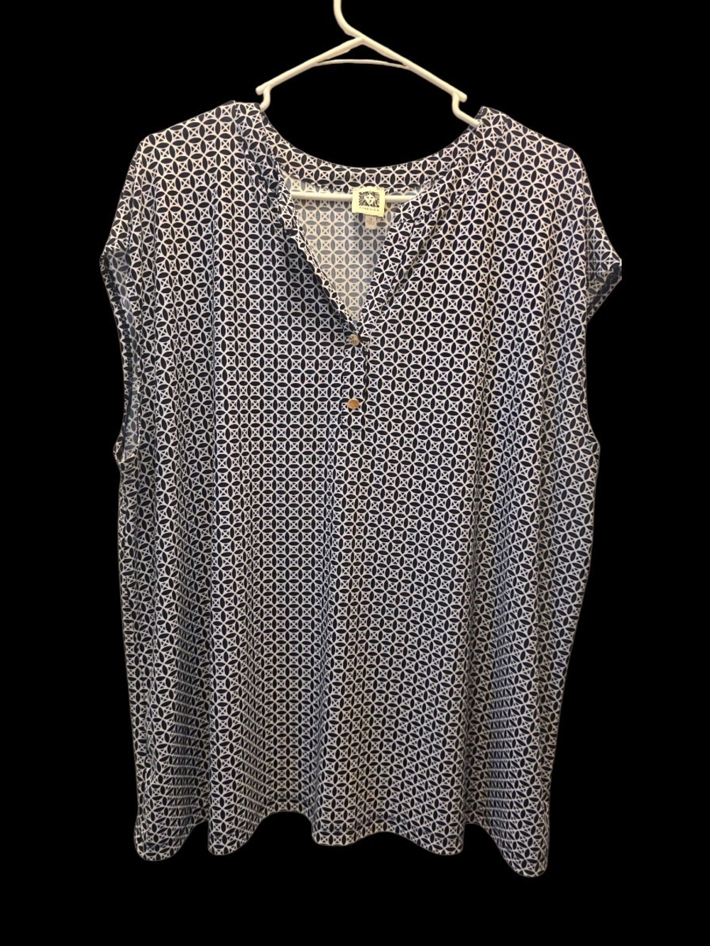 Anne Klein Navy and White Geometric Sleeveless Tunic